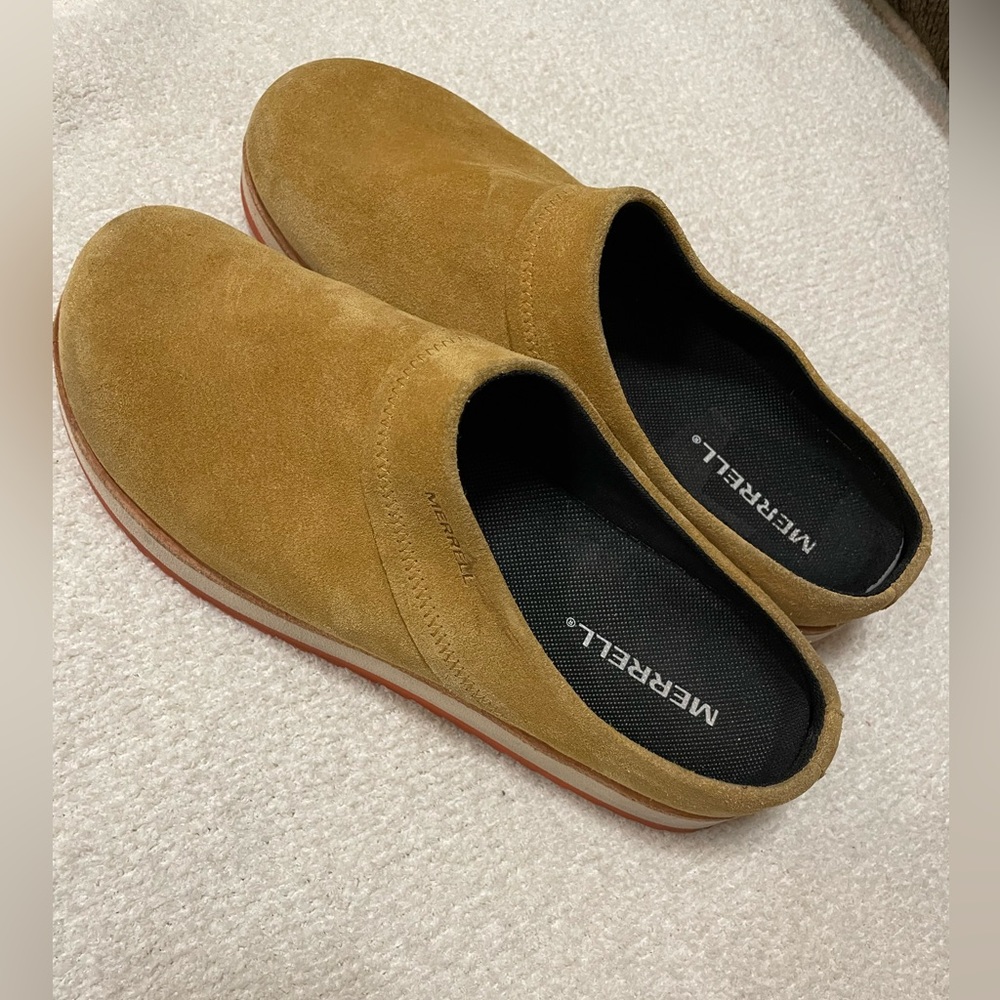 Merrell Suede Slip-On Clog Juno Tan Gold Size 9